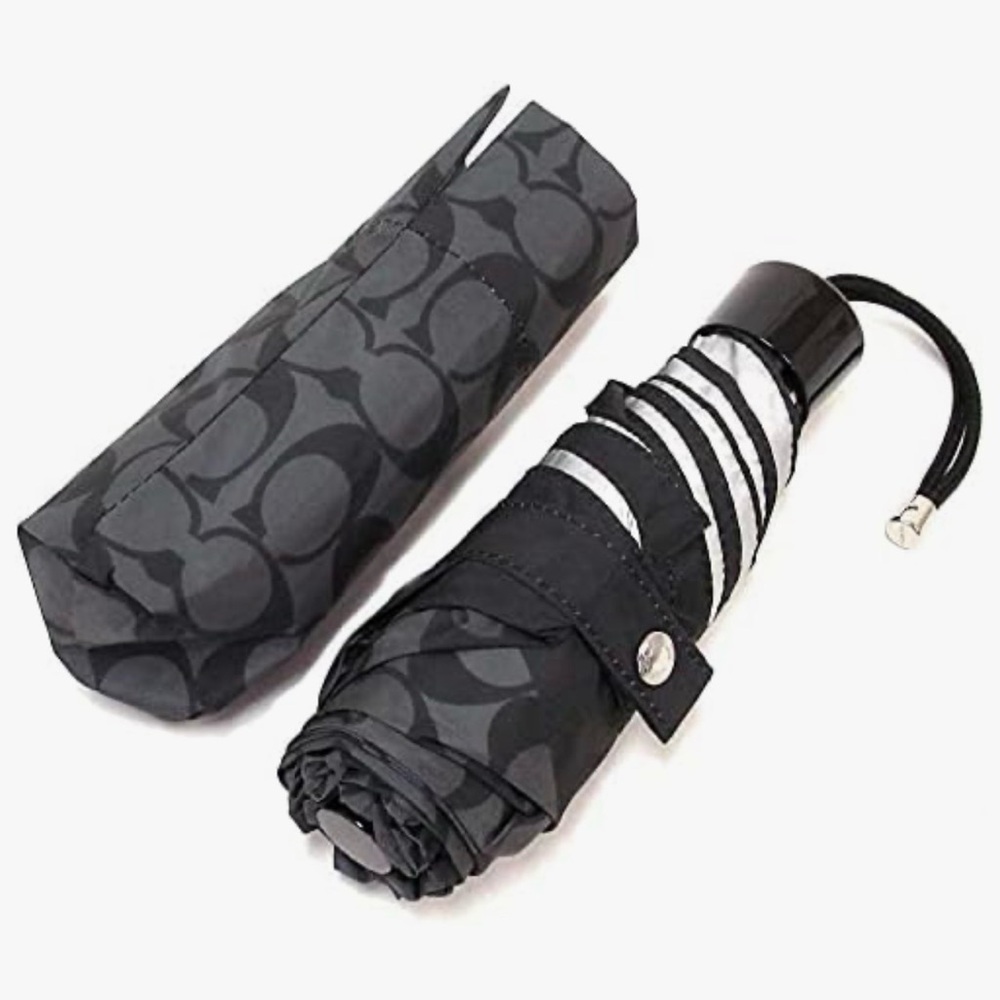 COACH C4322 🖤🩶GRAPHITE🩶🖤 SIGNATURE PRINT MINI UMBRELLA 🌟NWT🌟 - Picture 4 of 13